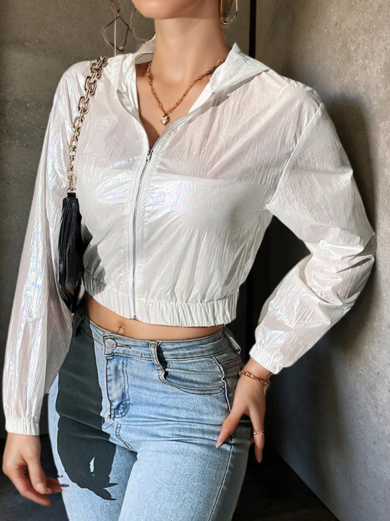 Butterfly Back Zip Up Hooded Jacket - Velora Luxury Fashion