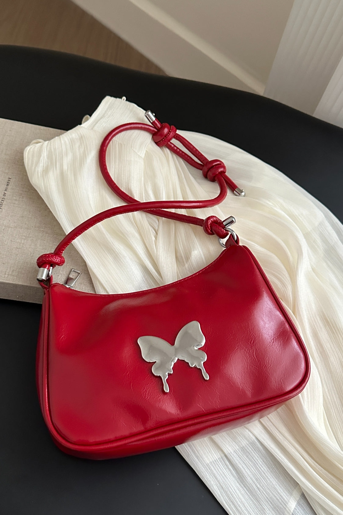 Butterfly PU Leather Knotted Strap Shoulder Bag - Velora Luxury Fashion
