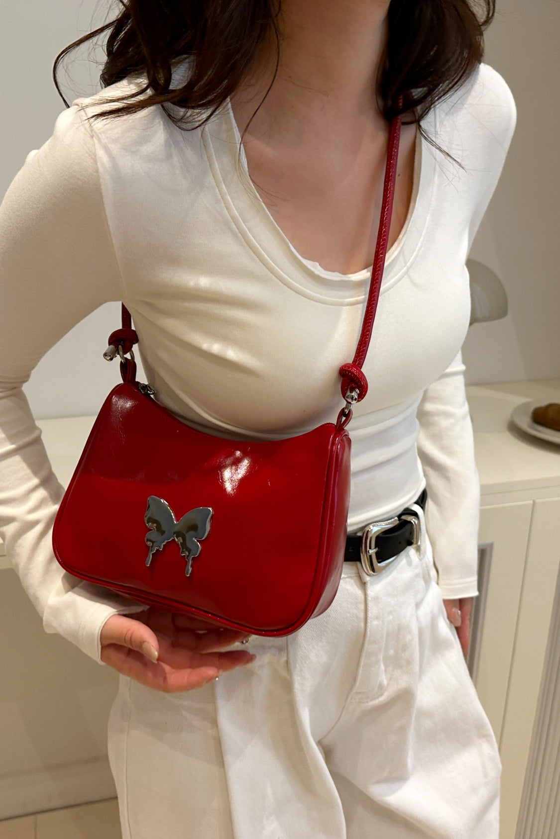 Butterfly PU Leather Knotted Strap Shoulder Bag - Velora Luxury Fashion