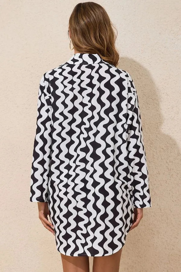 Button Down Contrast Striped Cover-Up - Velora Luxury Fashion