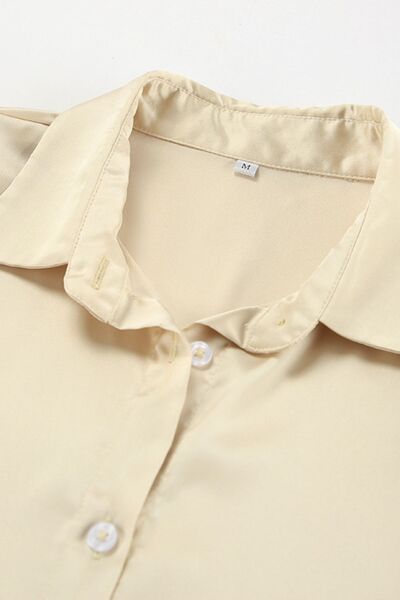 Button Down Long Sleeve Satin Shirt - Velora Luxury Fashion