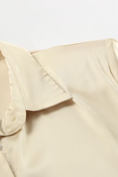Button Down Long Sleeve Satin Shirt - Velora Luxury Fashion