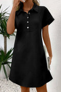 Button Front Short Sleeve Mini Dress - Velora Luxury Fashion