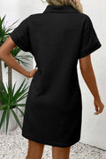 Button Front Short Sleeve Mini Dress - Velora Luxury Fashion