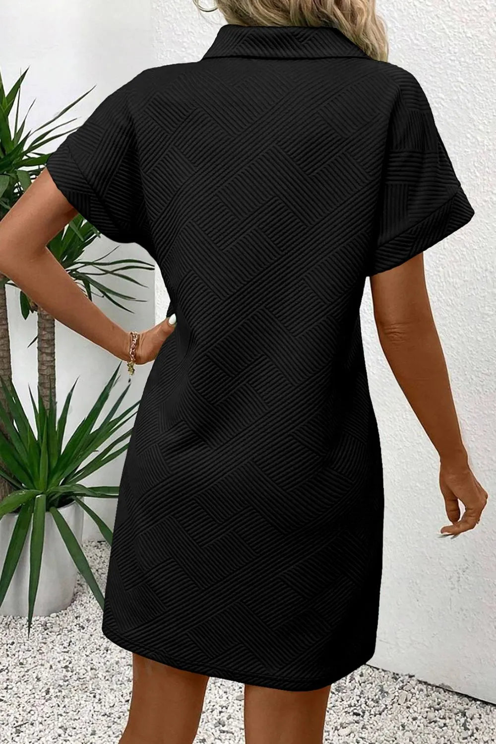 Button Front Short Sleeve Mini Dress - Velora Luxury Fashion