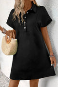 Button Front Short Sleeve Mini Dress - Velora Luxury Fashion