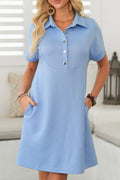 Button Front Short Sleeve Mini Dress - Velora Luxury Fashion
