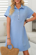 Button Front Short Sleeve Mini Dress - Velora Luxury Fashion