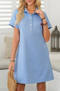 Button Front Short Sleeve Mini Dress - Velora Luxury Fashion