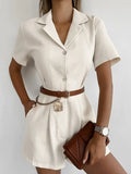 Button-Front Short Sleeve Romper - Velora Luxury Fashion