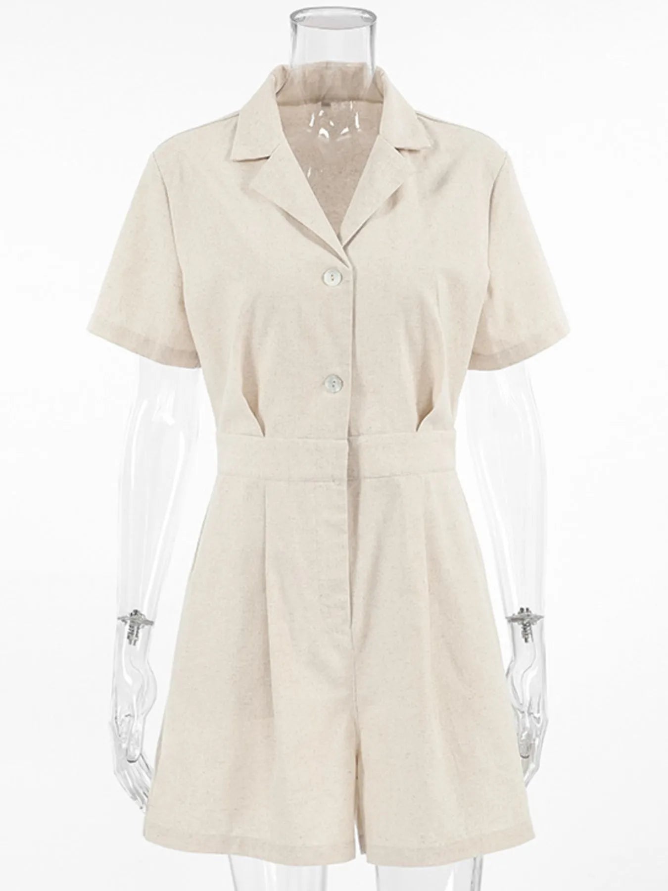 Button-Front Short Sleeve Romper - Velora Luxury Fashion