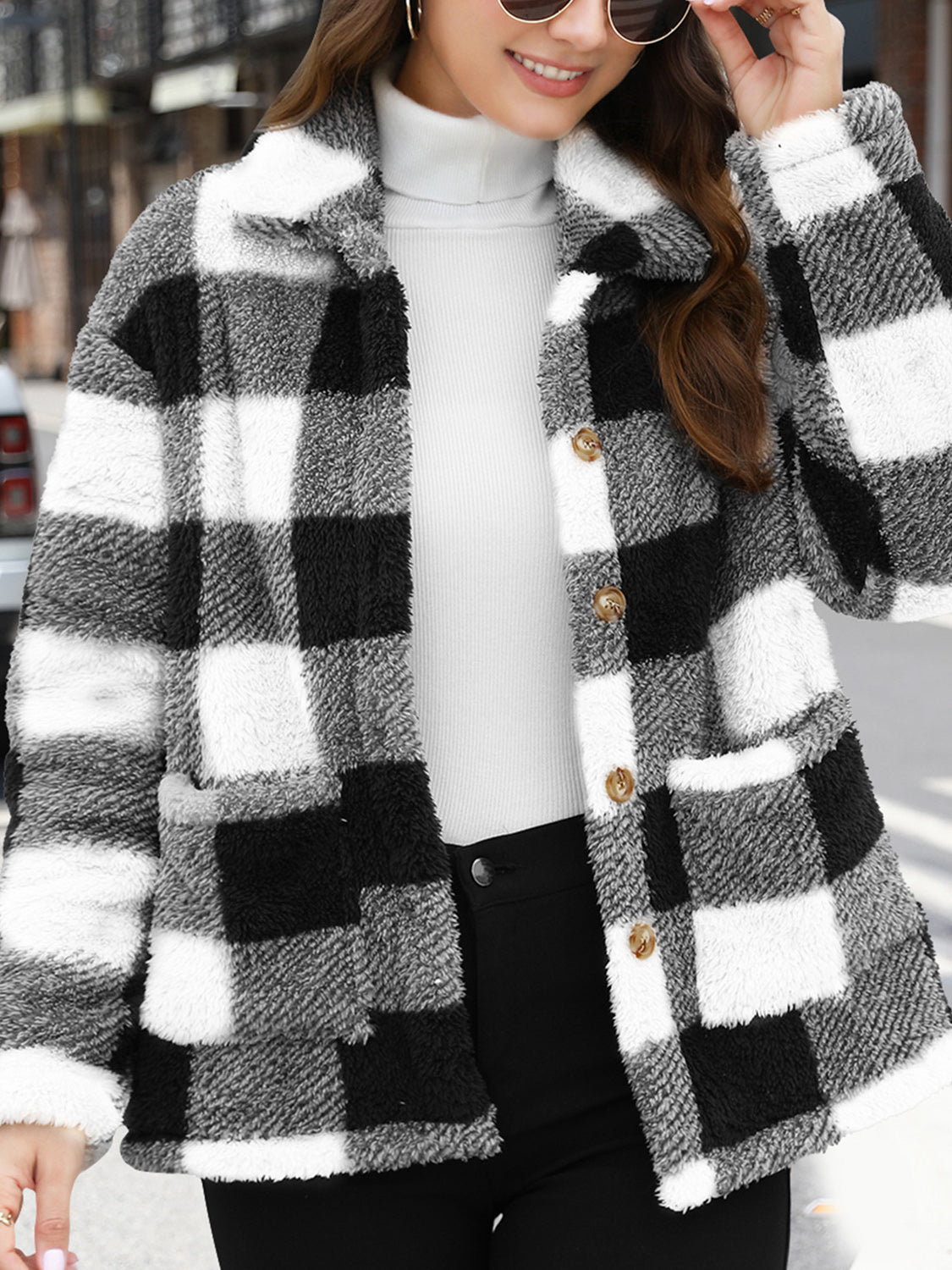 Button Up Drop Shoulder Fuzzy Jacket - Velora Luxury Fashion