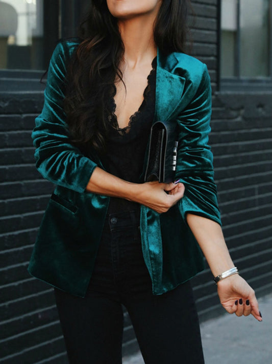 Button Up Lapel Collar Blazer - Velora Luxury Fashion