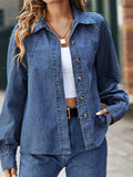 Button Up Long Sleeve Denim Shirt - Velora Luxury Fashion