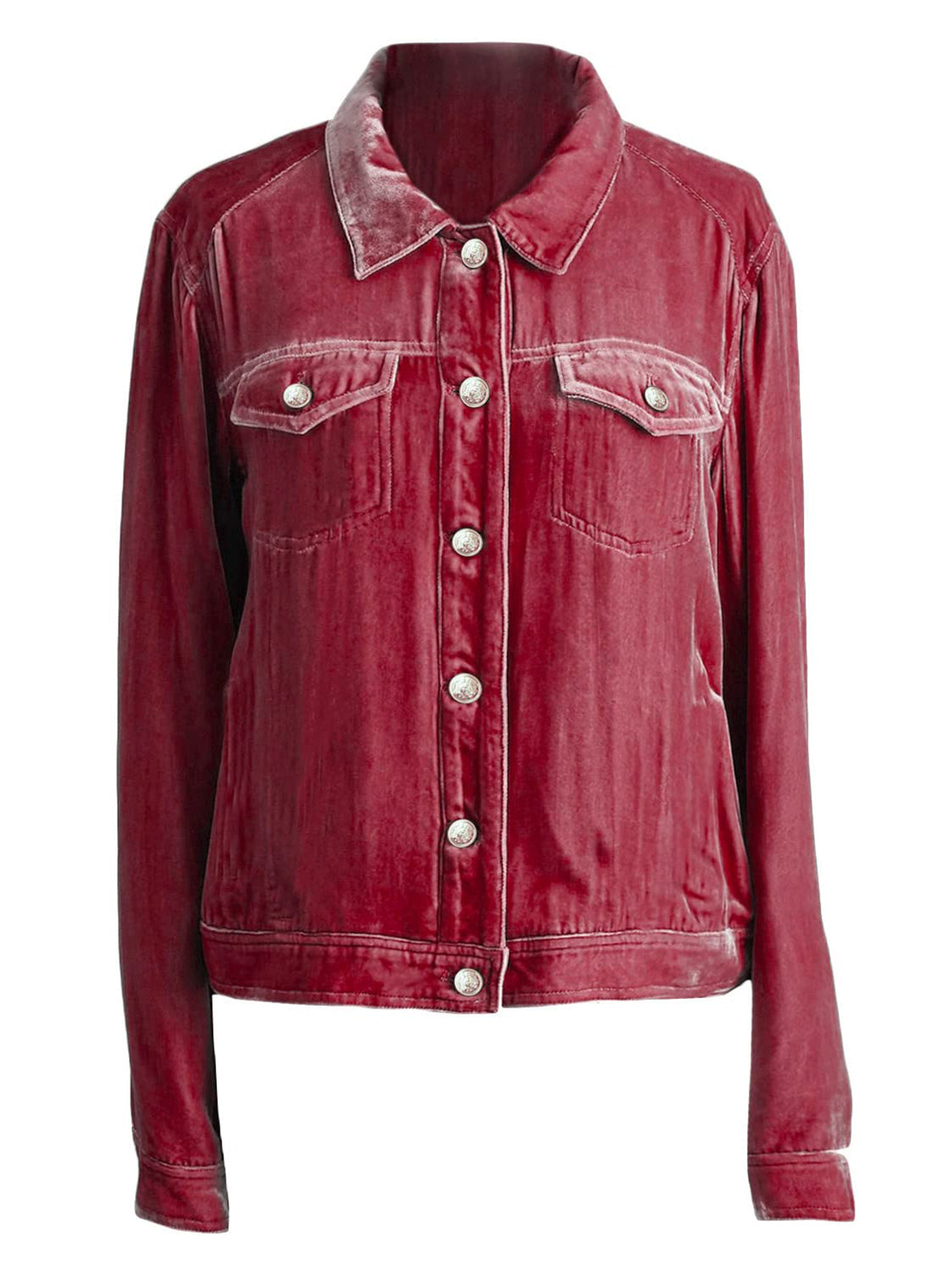 Button Up Long Sleeve Jacket with Chest Pockets - Velora Luxury Fashion