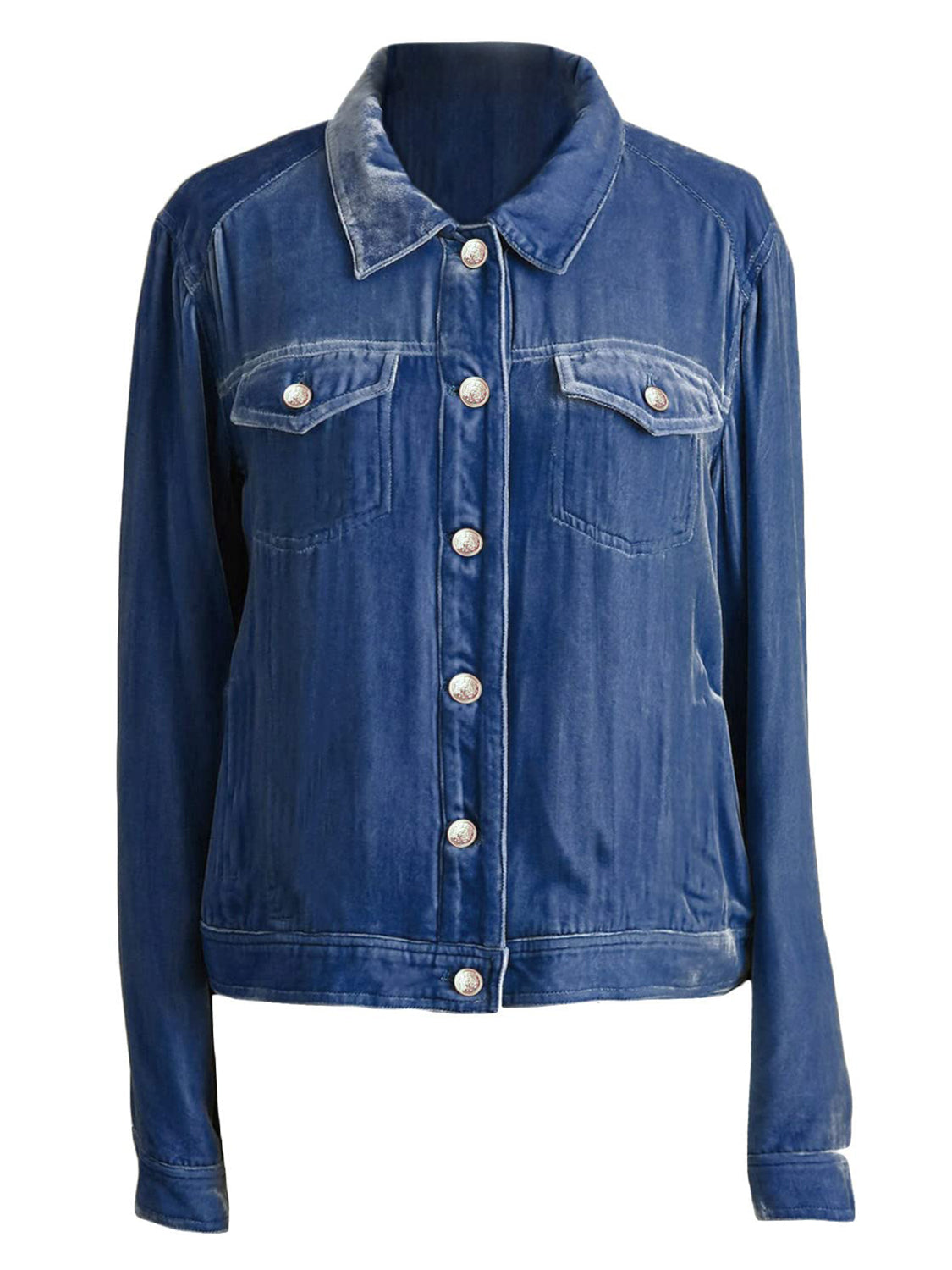 Button Up Long Sleeve Jacket with Chest Pockets - Velora Luxury Fashion