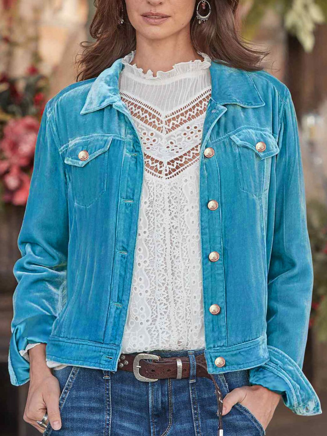 Button Up Long Sleeve Jacket with Chest Pockets - Velora Luxury Fashion