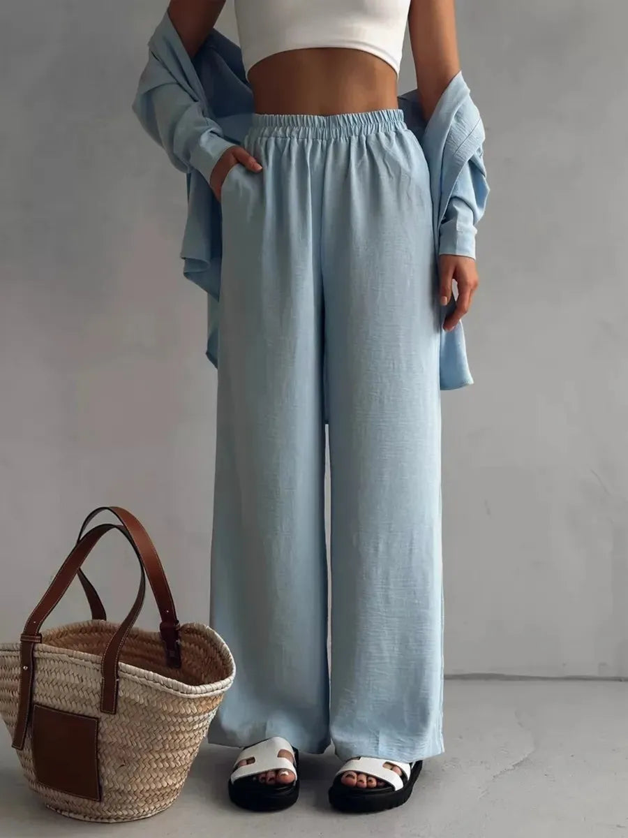 Button Up Long Sleeve Shirt and Pants Set - Velora Luxury Fashion