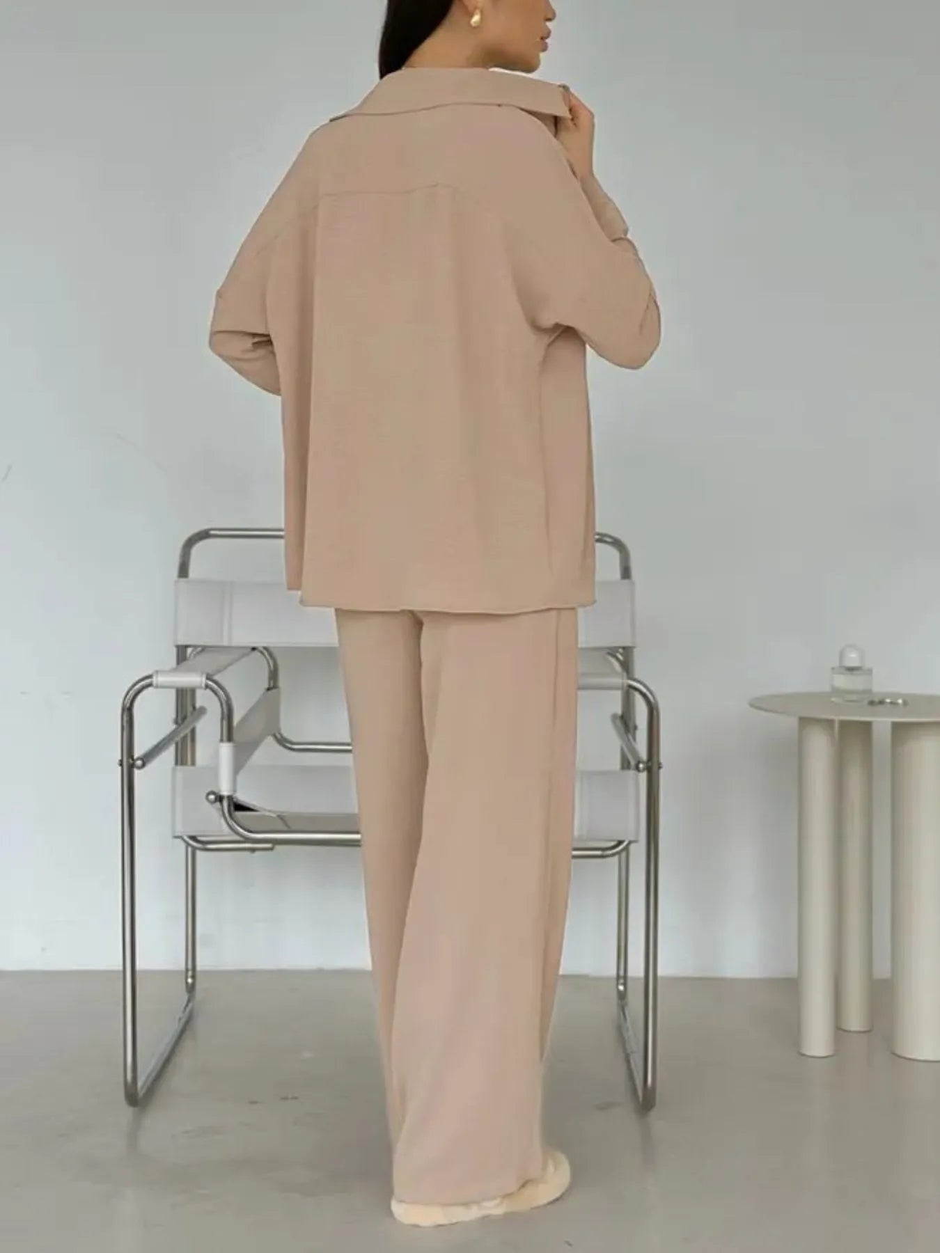 Button Up Long Sleeve Shirt and Pants Set - Velora Luxury Fashion