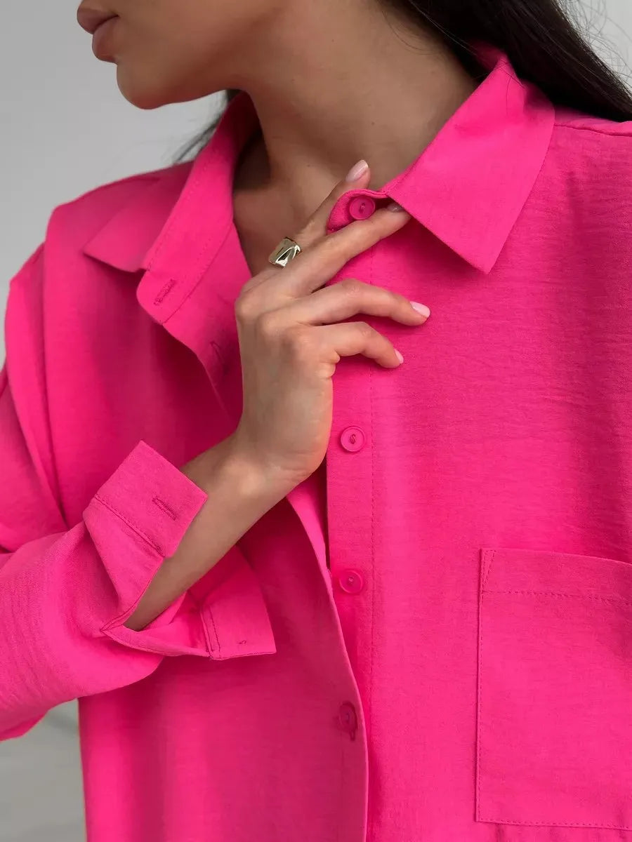 Button Up Long Sleeve Shirt and Pants Set - Velora Luxury Fashion