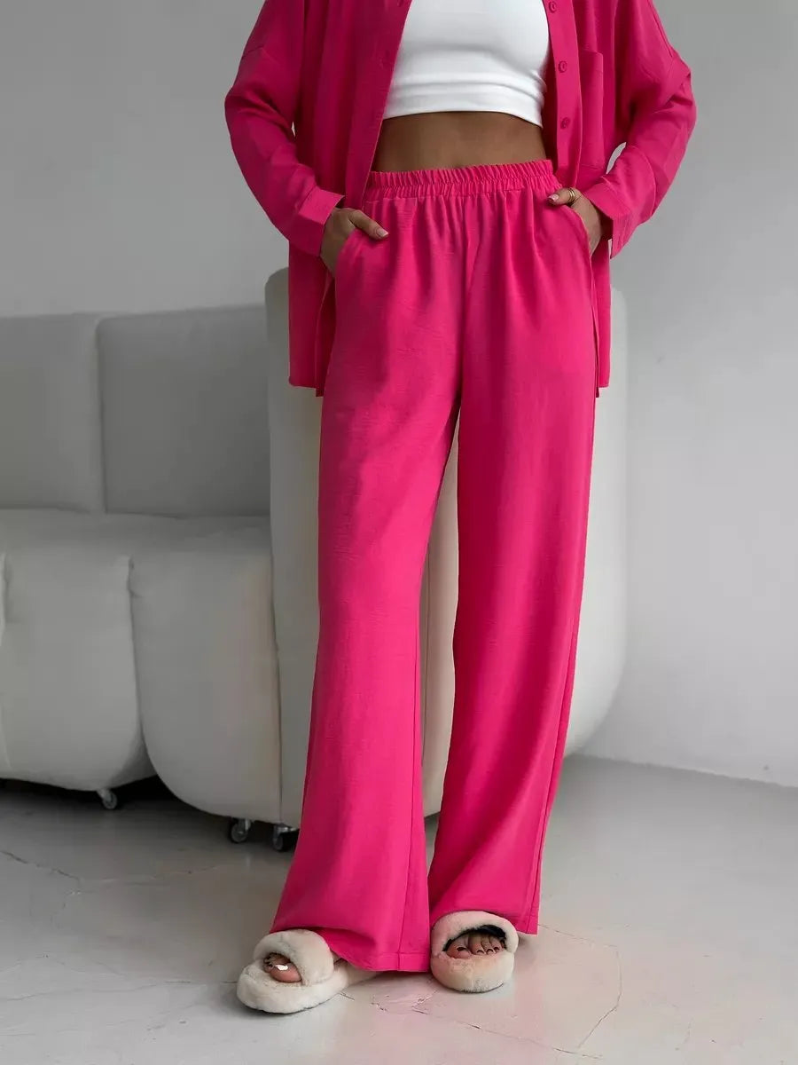 Button Up Long Sleeve Shirt and Pants Set - Velora Luxury Fashion