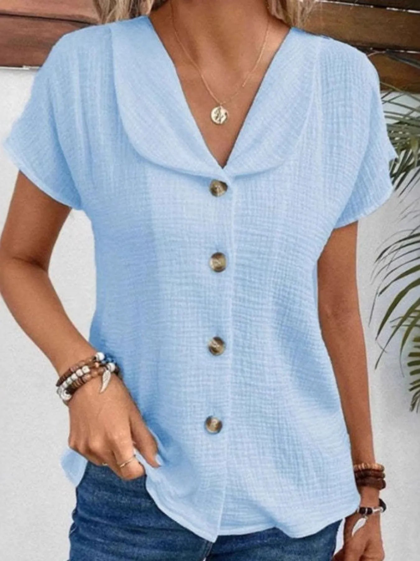 Button Up Short Sleeve Shirt - Velora Luxury Fashion