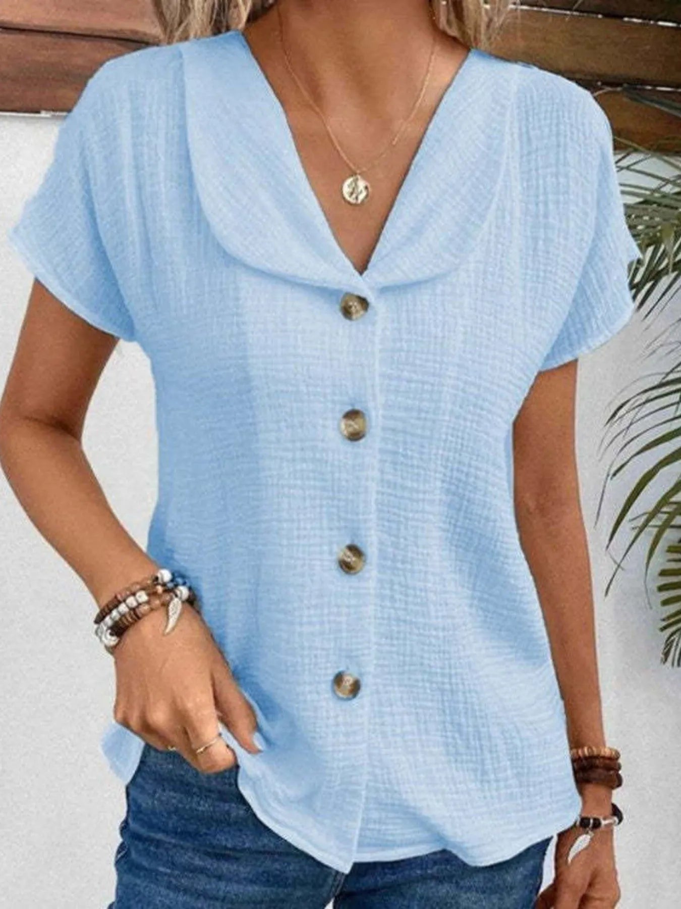 Button Up Short Sleeve Shirt - Velora Luxury Fashion