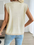 Button Up V-Neck Sweater Vest - Velora Luxury Fashion