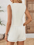 Button Up Vest and Shorts Set - Velora Luxury Fashion