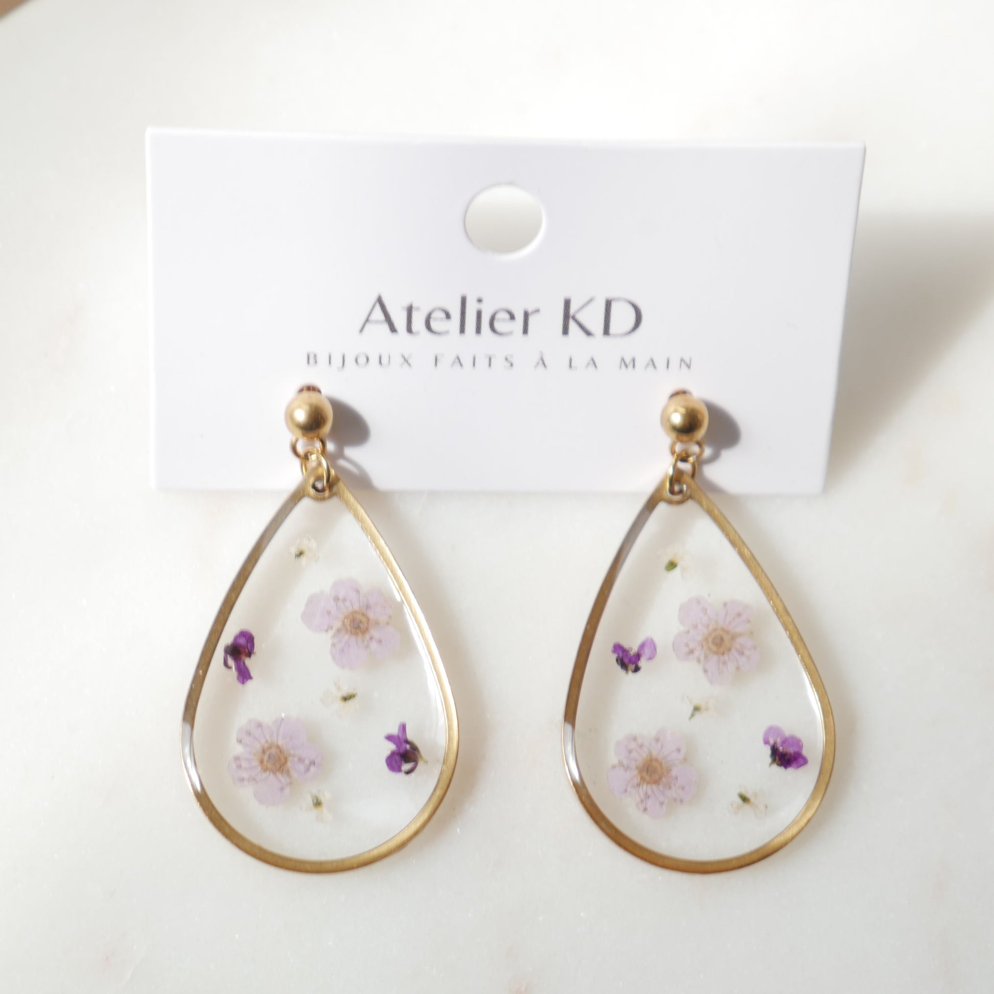 Boucles d'oreilles fleurs Violettes - goute (XL 32mm) - Velora