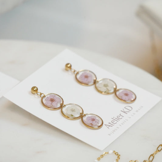 Boucles d’oreilles trio sofia lila et blanc - rond - Velora