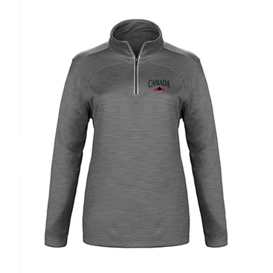 CANADA VARSITY EMBROIDERED PREMIUM ATHLETIC 1/4 ZIP (WOMENS) - Velora