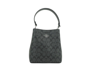 Coach Small Graphite/Black Signature Coated Canvas Convertible Town Bucket Handbag