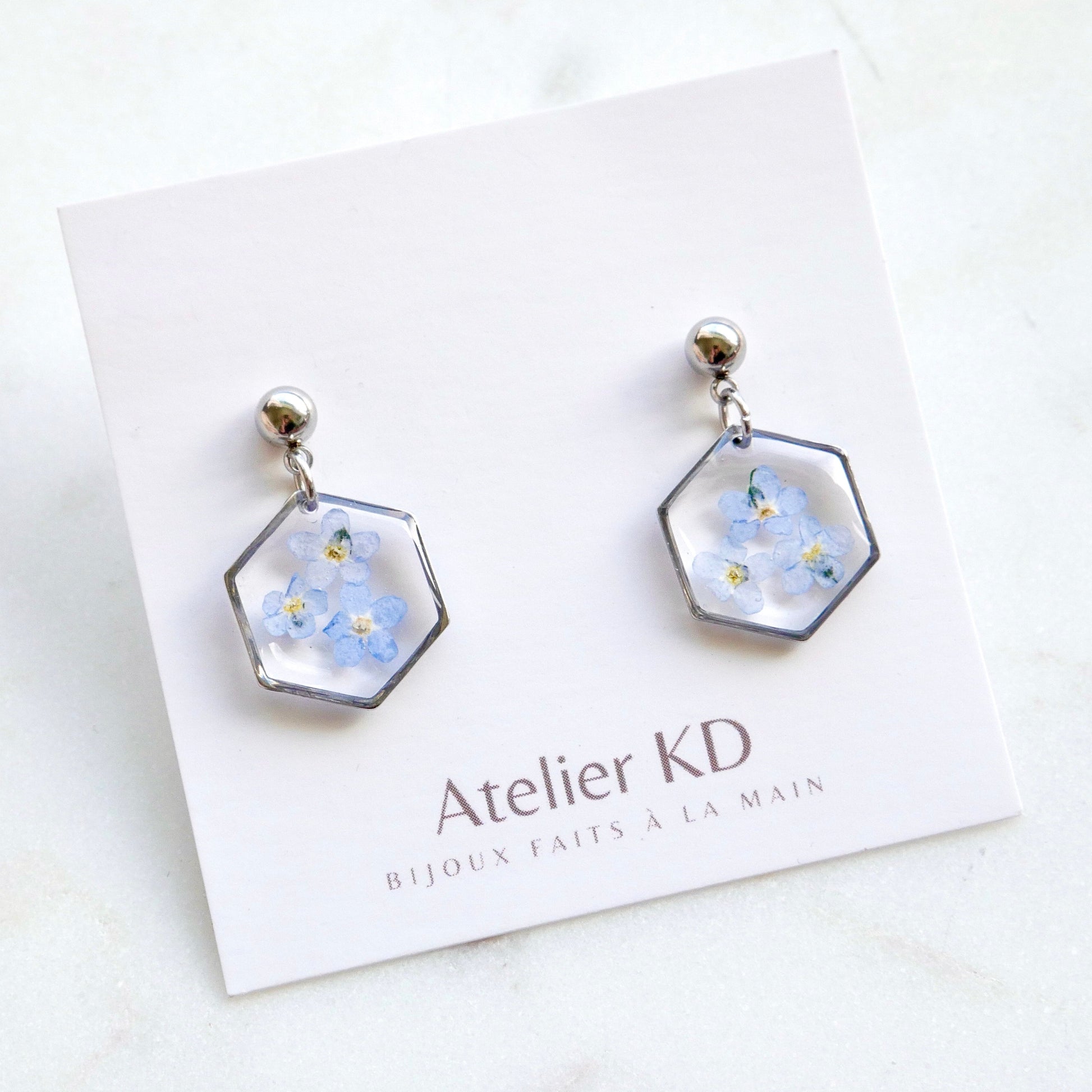 Boucles d’oreilles Mia - fleurs de myosotis - hexa - Velora