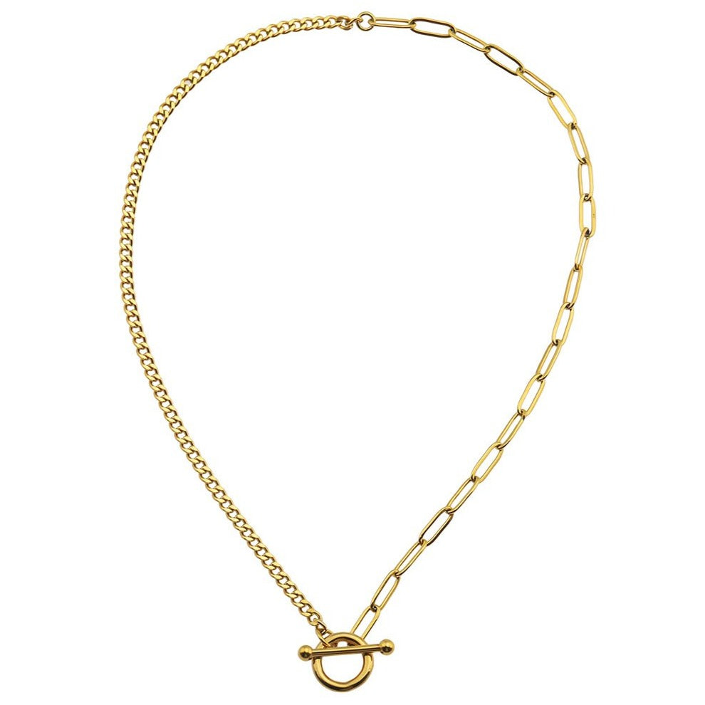 CHARLOTTE Gold:  Mix Chain T-Bar Gold Necklace - Velora Luxury Fashion