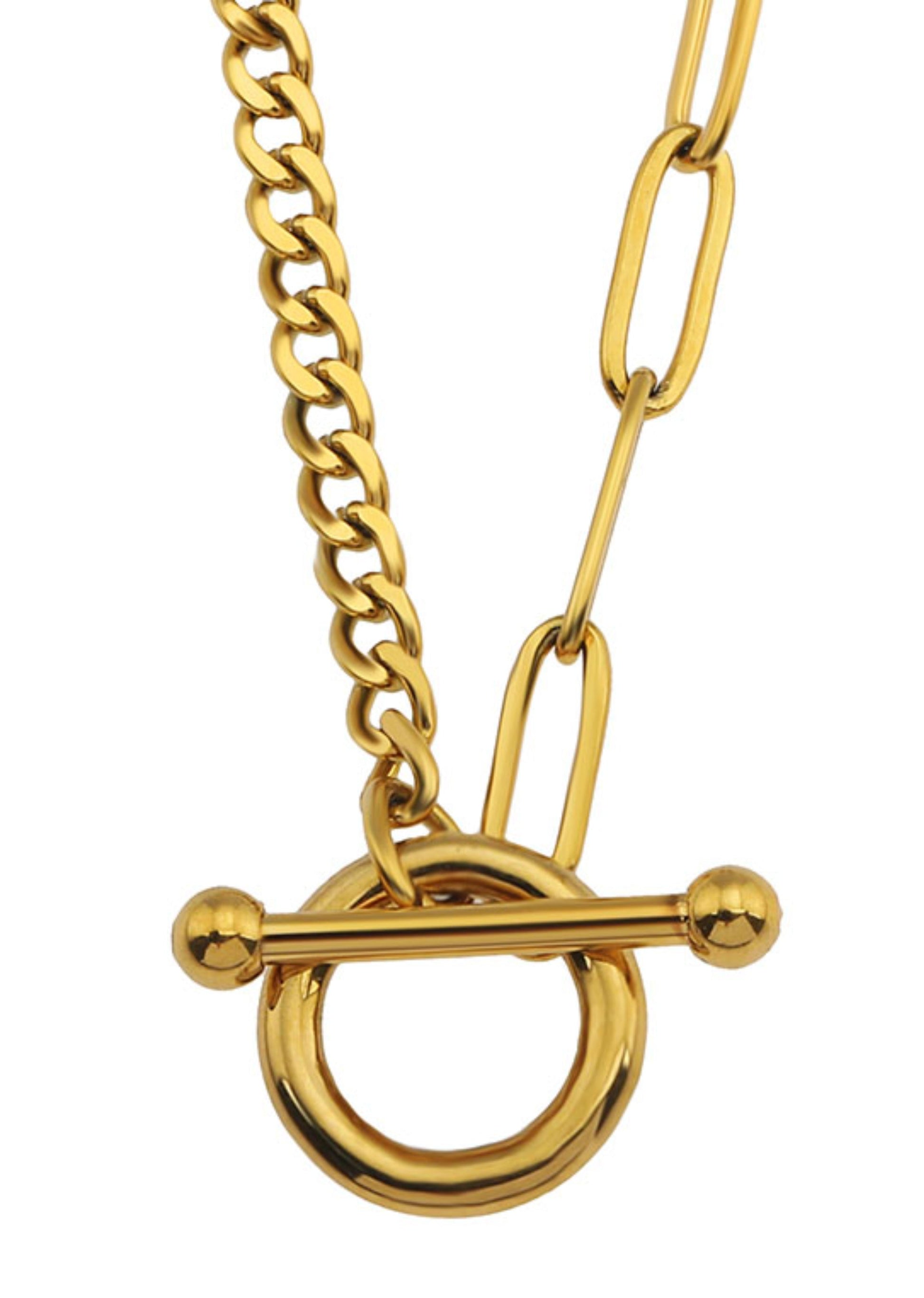 CHARLOTTE Gold:  Mix Chain T-Bar Gold Necklace - Velora Luxury Fashion
