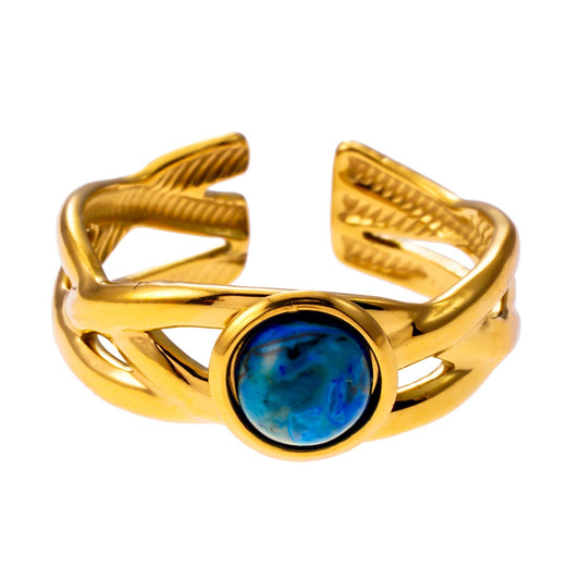 CHESA: Twisted Stacked Ring with Natural Stone Centre Piece. - Velora Luxury Fashion
