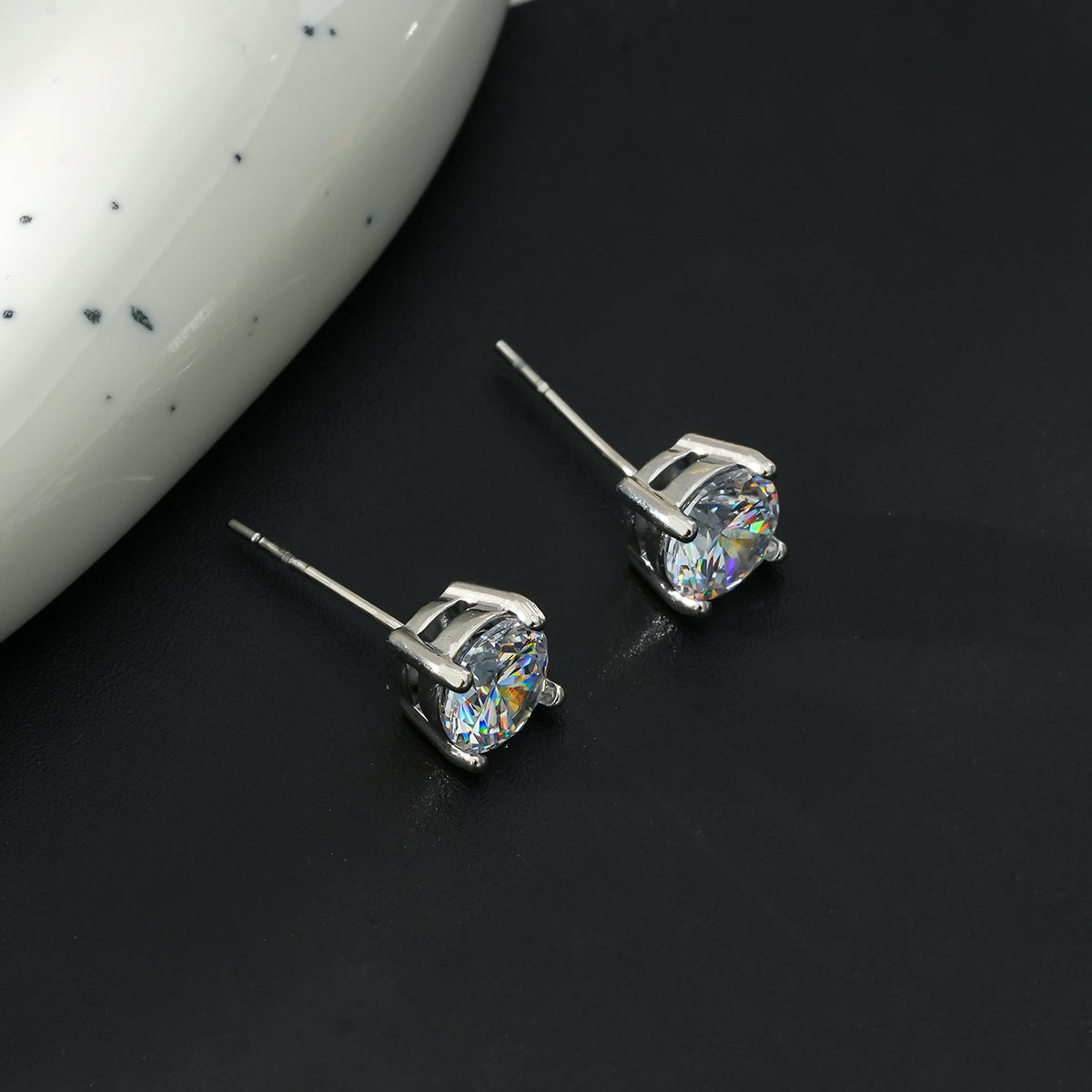 CODI Silver (White Gold): Moissanite (Diamond Alternative) Essential Daily Studs - Velora Luxury Fashion