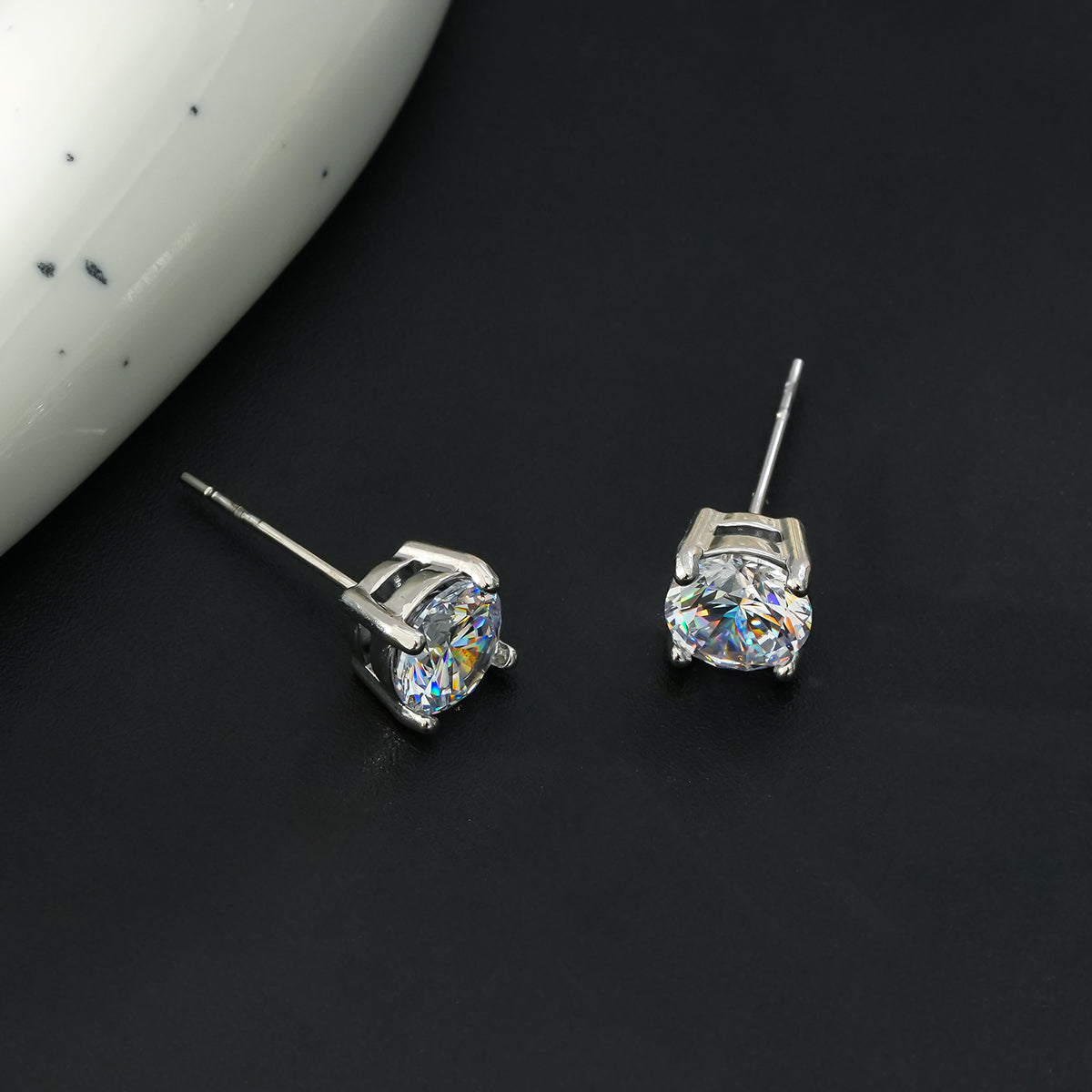 CODI Silver (White Gold): Moissanite (Diamond Alternative) Essential Daily Studs - Velora Luxury Fashion