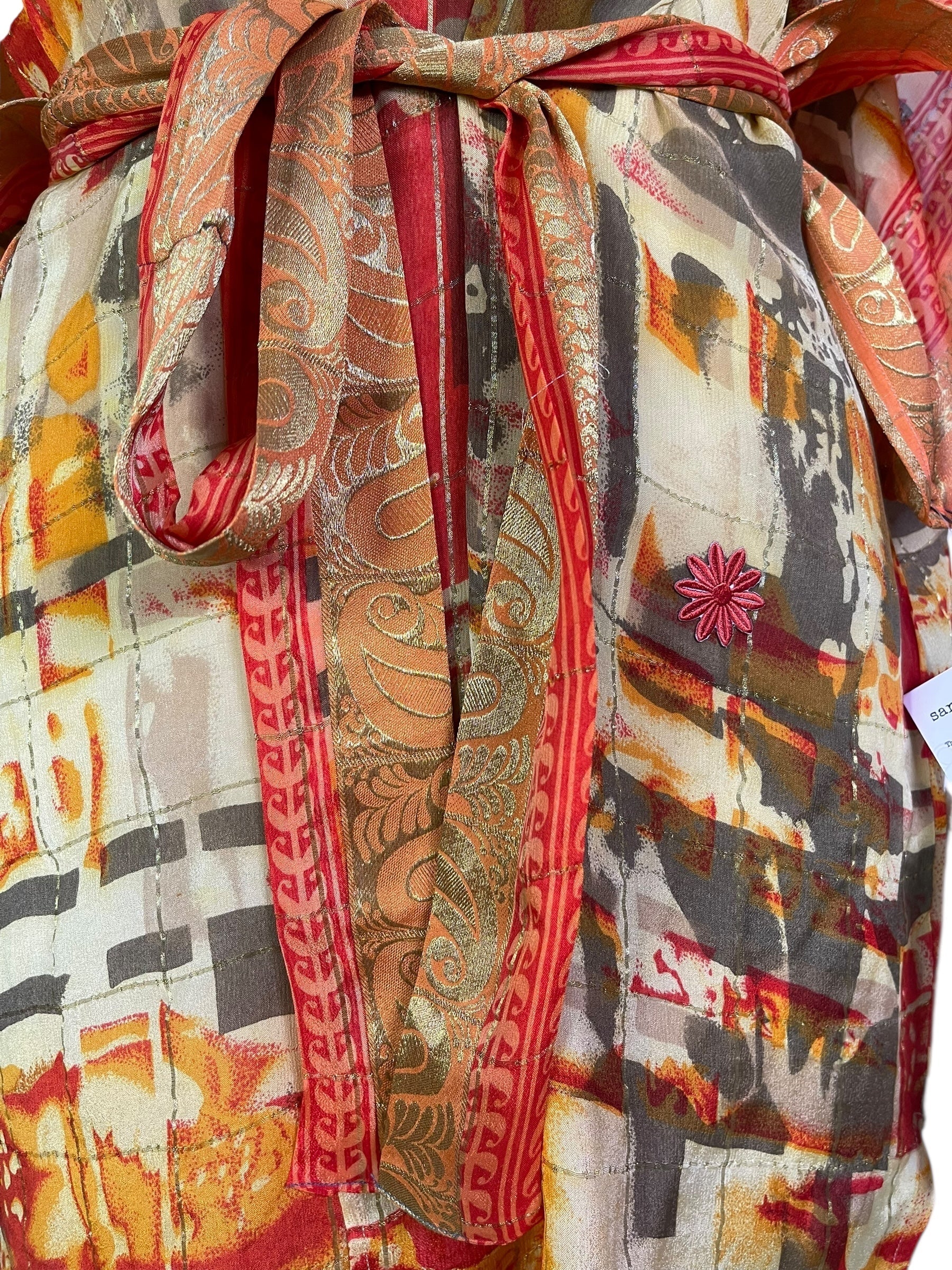 PRG6898 Sheer Avatar Pure Silk Kimono-Sleeved Jacket with Belt - Velora