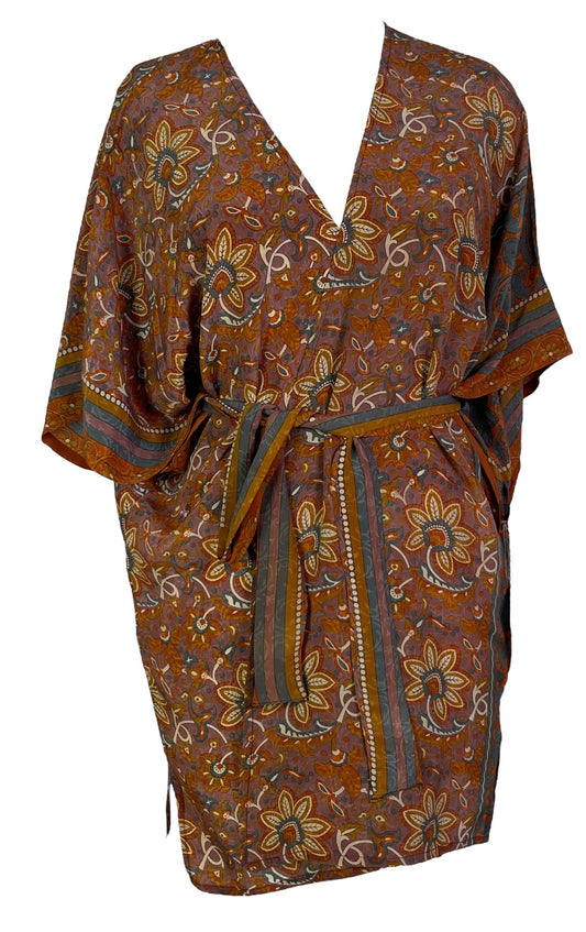 PRC6907 Avatar Pure Silk Kimono-Sleeved Jacket with Belt - Velora