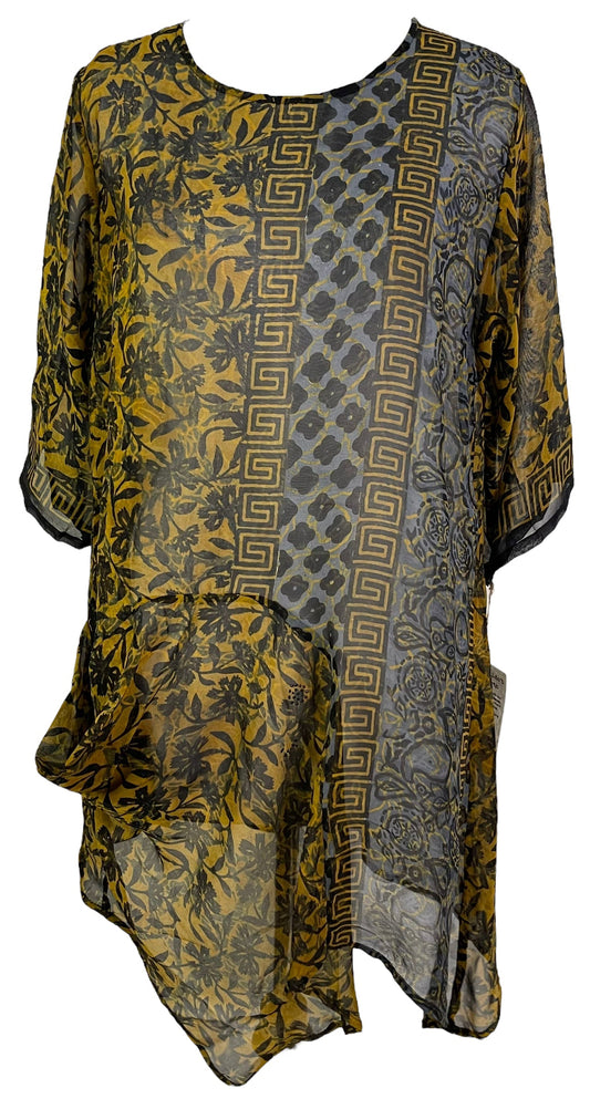 PRG6027 Sheer Avatar Pure Silk Self Pocket Tunic Dress - Velora
