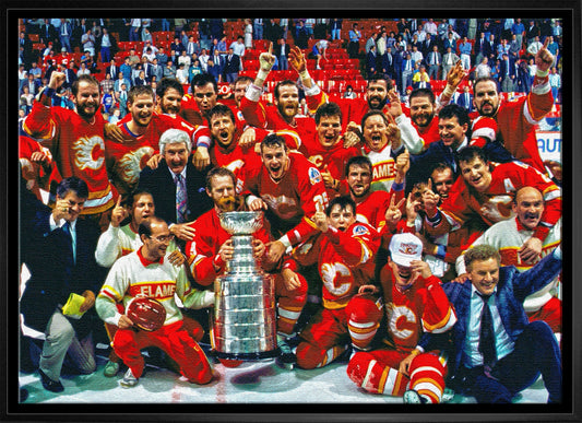 Calgary Flames 20x29 Framed Canvas 1989 Cup Celebration - Velora Luxury Fashion