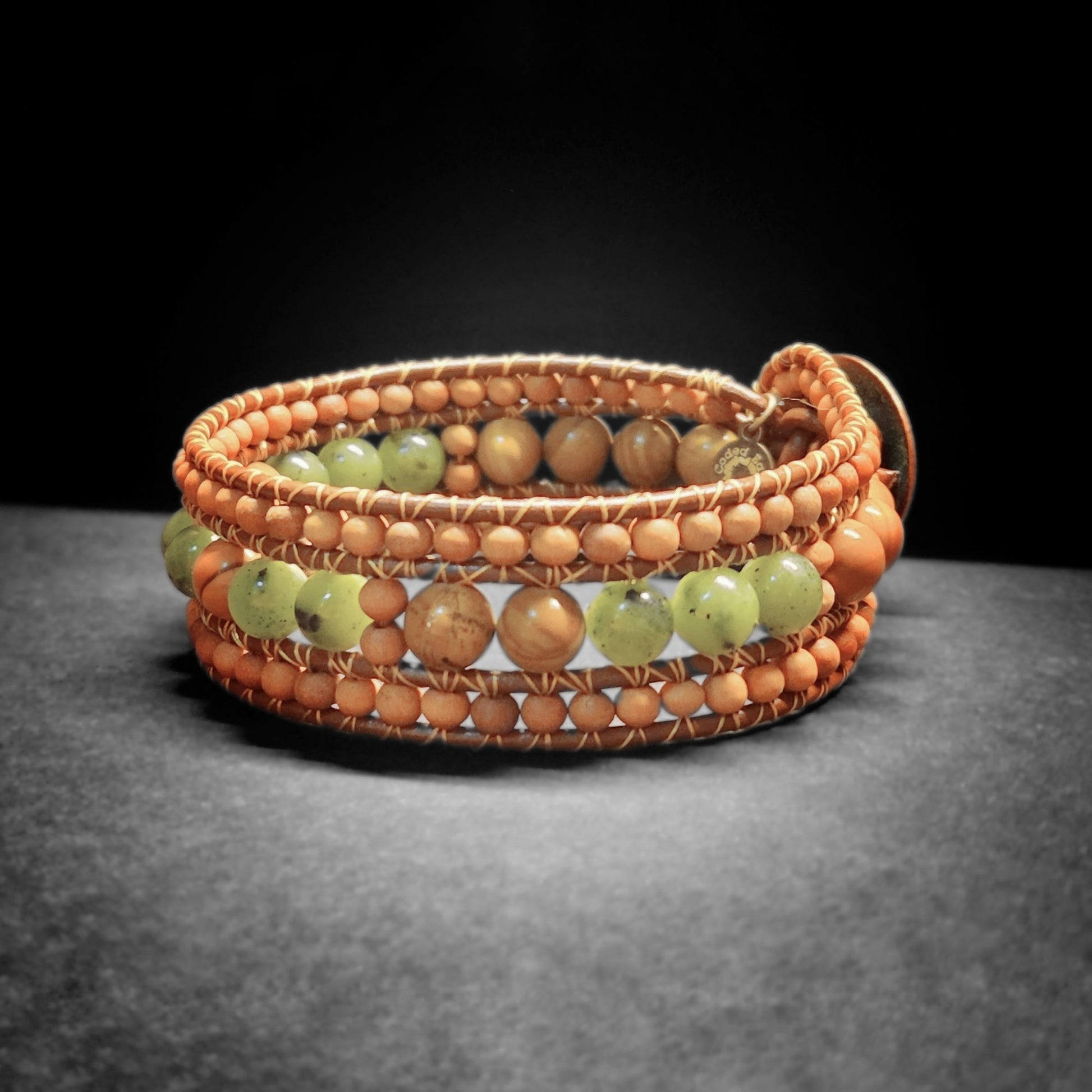 Canadian Jade & Sandalwood Cuff Bracelet - Velora