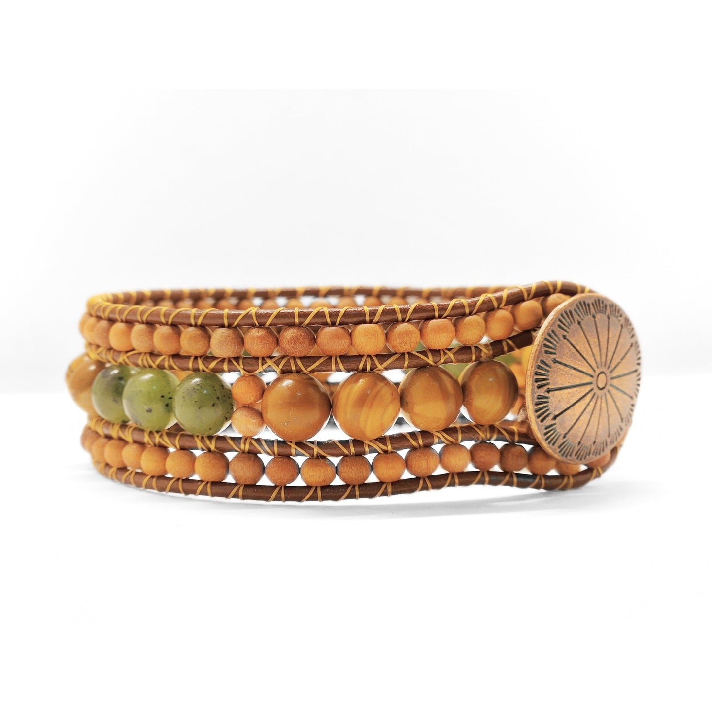 Canadian Jade & Sandalwood Cuff Bracelet - Velora