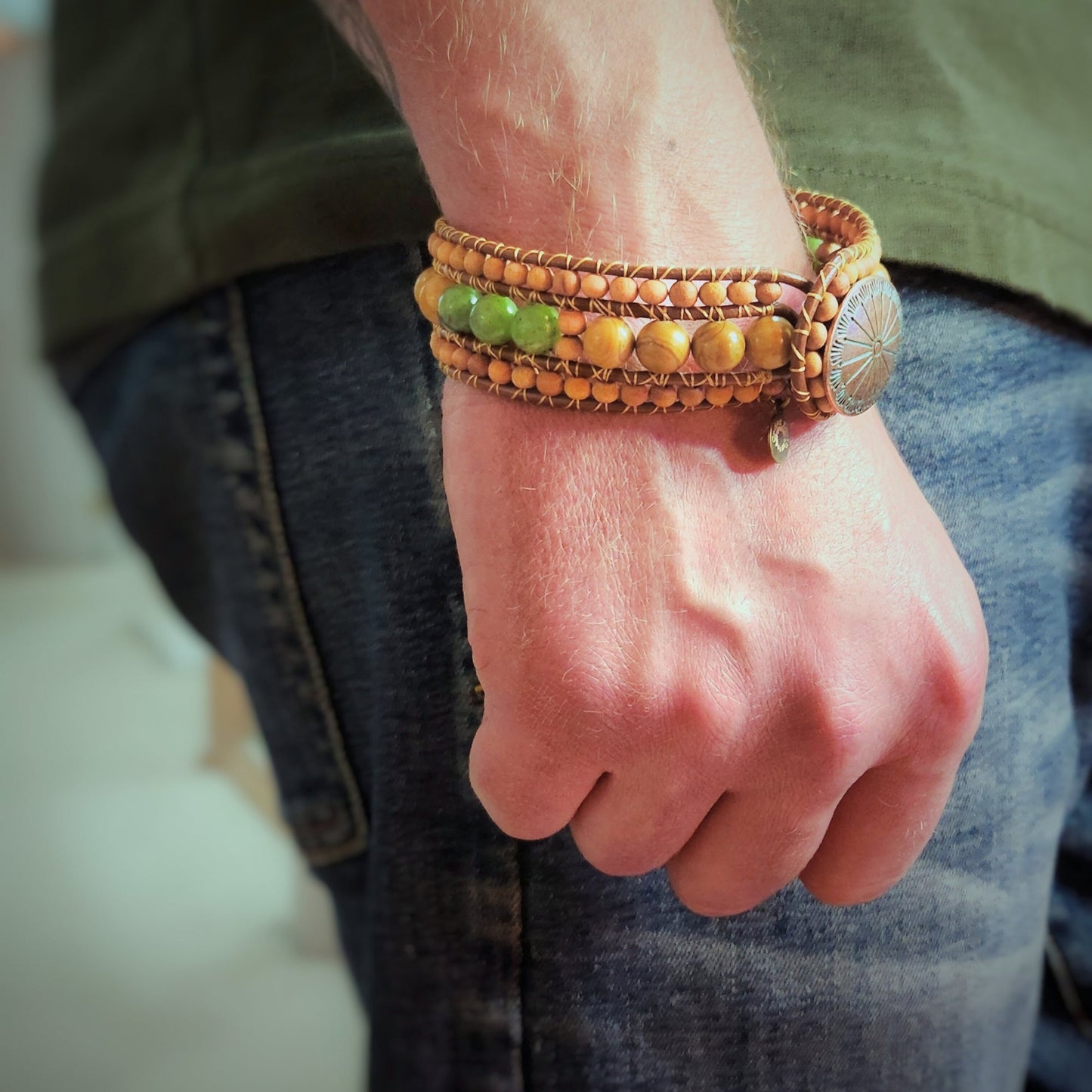 Canadian Jade & Sandalwood Cuff Bracelet - Velora