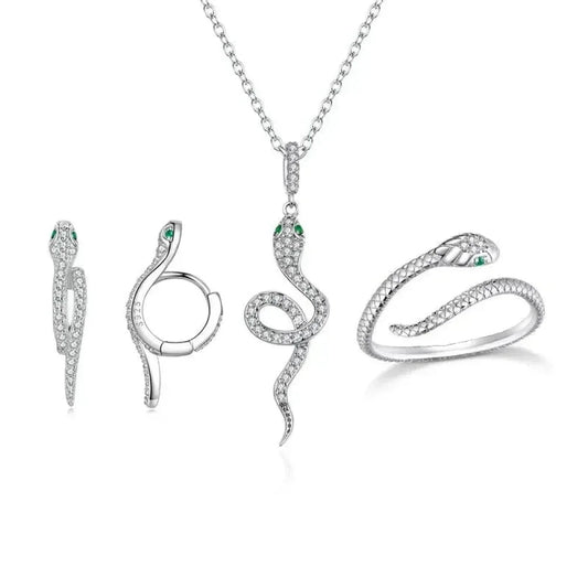 Captivating Beauty: Vintage Sterling Silver Snake Jewelry Set With Crystals - Velora Luxury Fashion