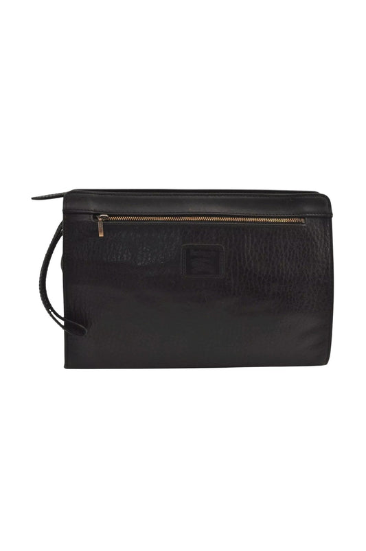 Authentic Burberrys Vintage Leather Clutch Hand Bag Purse Black 6538L - Velora