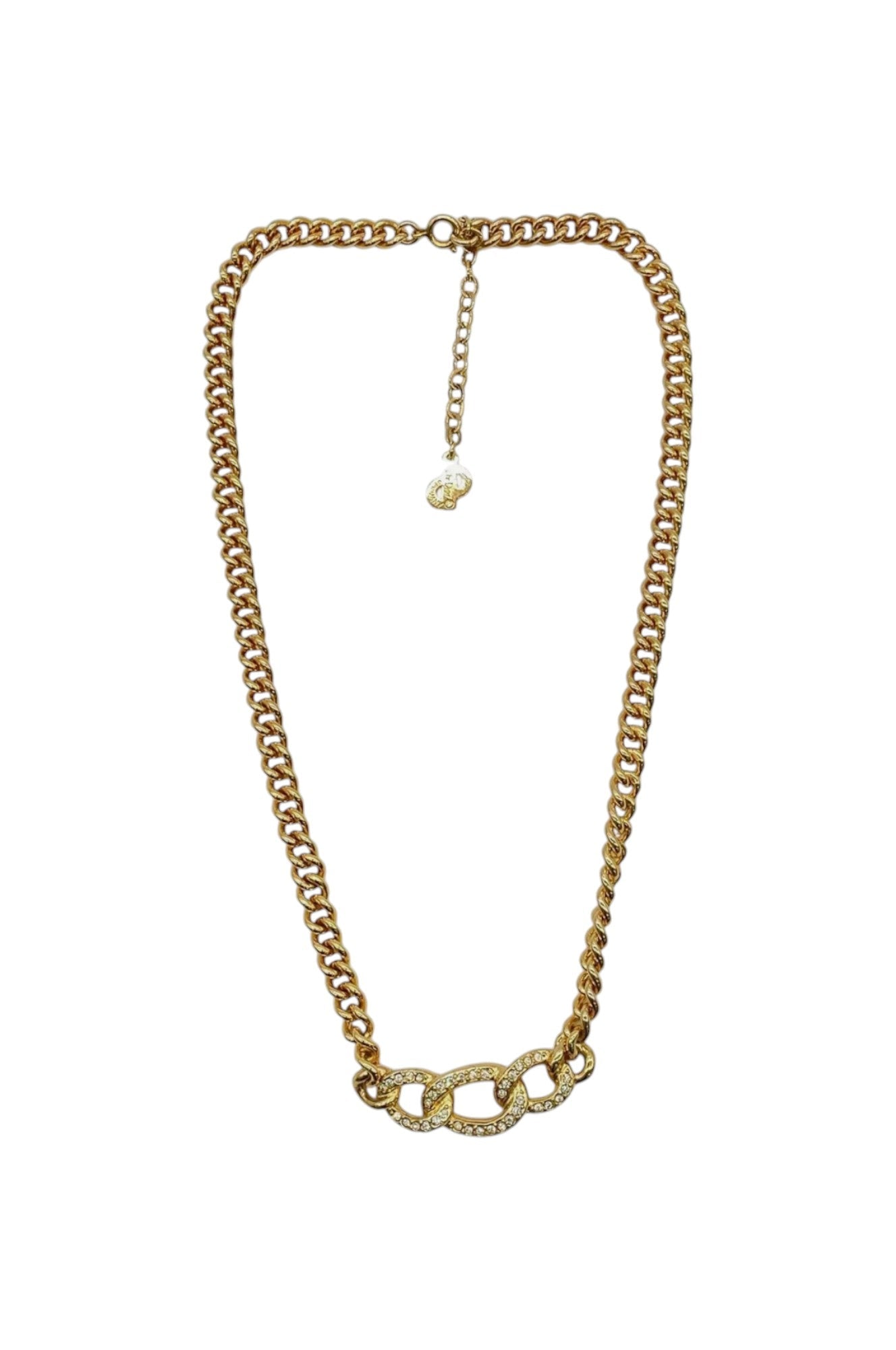 Auth Christian Dior CD logo/Rhinestone Pendant Necklace SK010207 - Velora