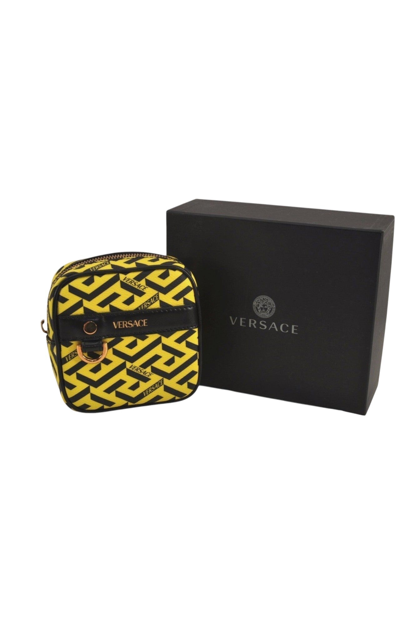 Authentic VERSACE La Greca Vintage Leather Pouch Purse Yellow Box Junk 7524L - Velora